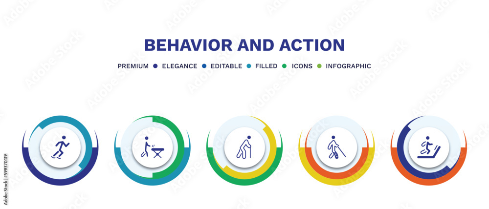 set of behavior and action filled icons. behavior and action filled icons with infographic template. flat icons such as man skating, man ironing, old man walking, with broken leg, on treadmill set of behavior and action filled icons. behavior and action filled icons with infographic template. flat icons such as man skating, man ironing, old man walking, with broken leg, on treadmill