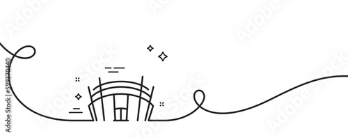 Arena stadium line icon. Continuous one line with curl. Sport complex sign. Championship building symbol. Arena stadium single outline ribbon. Loop curve pattern. Vector