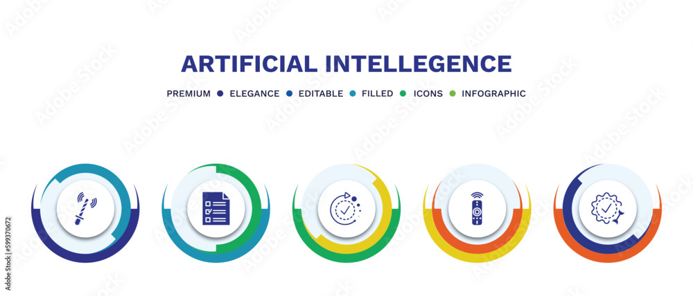 set of artificial intellegence filled icons. artificial intellegence filled icons with infographic template. flat icons such as ar wand, survey, availability, remote control, technical support