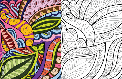 Decorative floral mehndi design style coloring book page hand drawn
