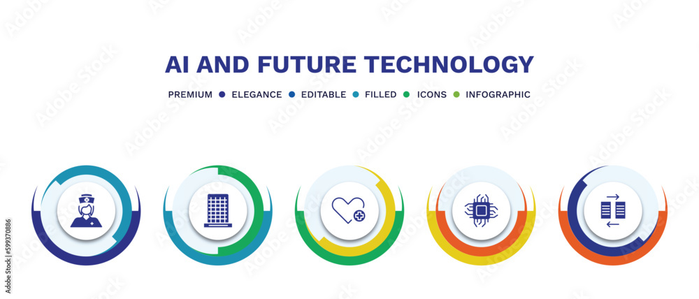 set of ai and future technology filled icons. ai and future technology filled icons with infographic template. flat icons such as nurse, difference engine, healthcare, chip, data transfer vector. set of ai and future technology filled icons. ai and future technology filled icons with infographic template. flat icons such as nurse, difference engine, healthcare, chip, data transfer vector.