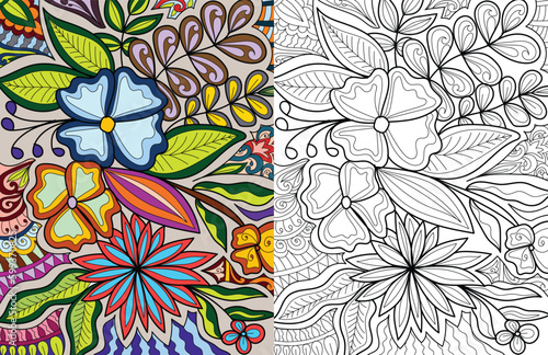 Decorative floral mehndi design style coloring book page hand drawn