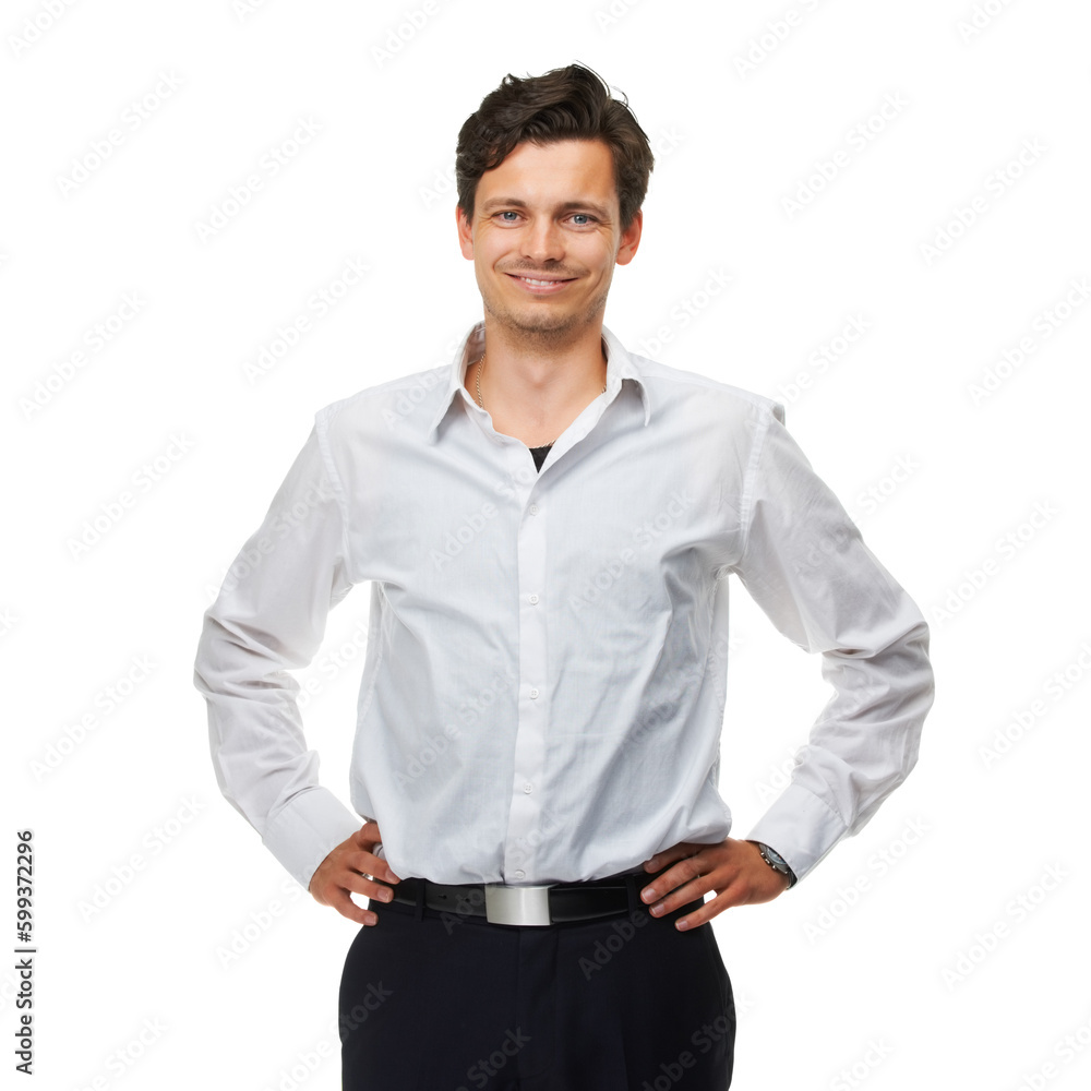 Hes a loyal work employee. a business man smiling at the camera -Studio Shot. Hes a loyal work employee. a business man smiling at the camera -Studio Shot.