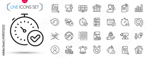 Pack of Reminder, Judge hammer and Time management line icons. Include Square meter, People chatting, Search document pictogram icons. Message, Report, Electricity signs. Deflation. Vector