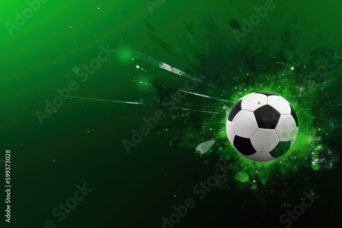 Soccer ball on the grass, green soccer background for design or presentation. Generative AI © mgogo