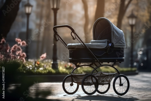 Baby carriage in the park, Generative AI