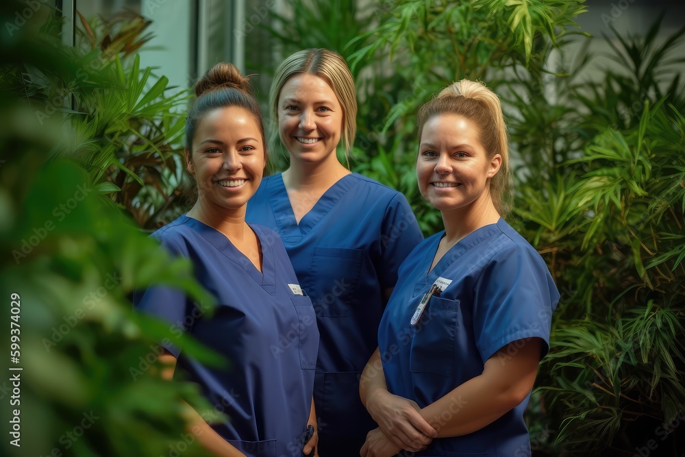 Fototapeta premium Smiling beautiful female healthcare workers looking at the camera. Generative AI