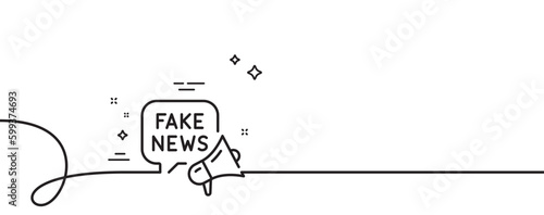 Fake news line icon. Continuous one line with curl. Propaganda conspiracy chat sign. Wrong truth megaphone symbol. Fake news single outline ribbon. Loop curve pattern. Vector