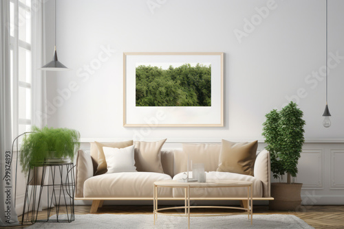 Cozy Living Room with Blank Horizontal Poster Frame and Natural Touches © Georg Lösch