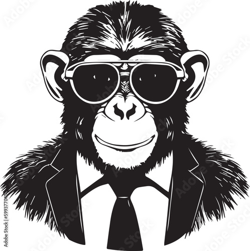 Monkey in a business suit and sun glasses Vector Illustration, SVG