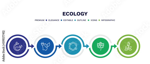 set of ecology thin line icons. ecology outline icons with infographic template. linear icons such as 100 percent natural, eco energy, recycling, m leaf, green energy source vector.