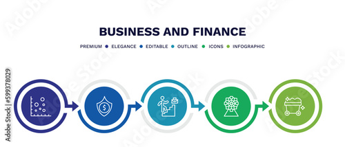 set of business and finance thin line icons. business and finance outline icons with infographic template. linear icons such as scatter chart, dollar money protection, professional advance, big