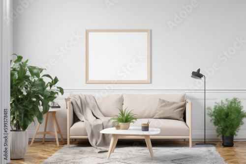 Modern Living Room with Blank Horizontal Poster Frame and Minimalistic Decor © Georg Lösch