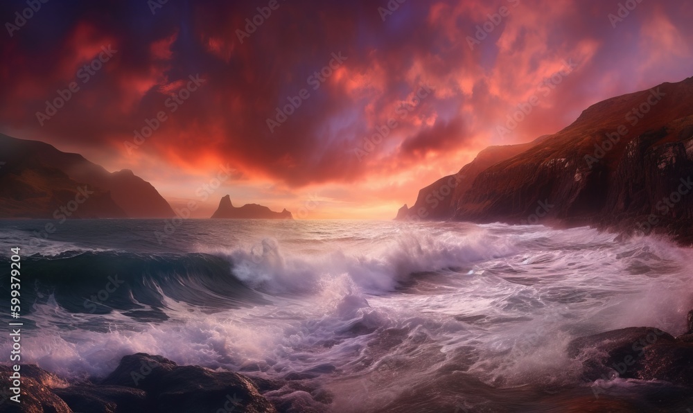 Fototapeta premium a large body of water with waves coming in to shore. generative ai