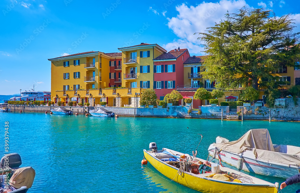 The boats in Sirmione marina, Lombardy, Italy