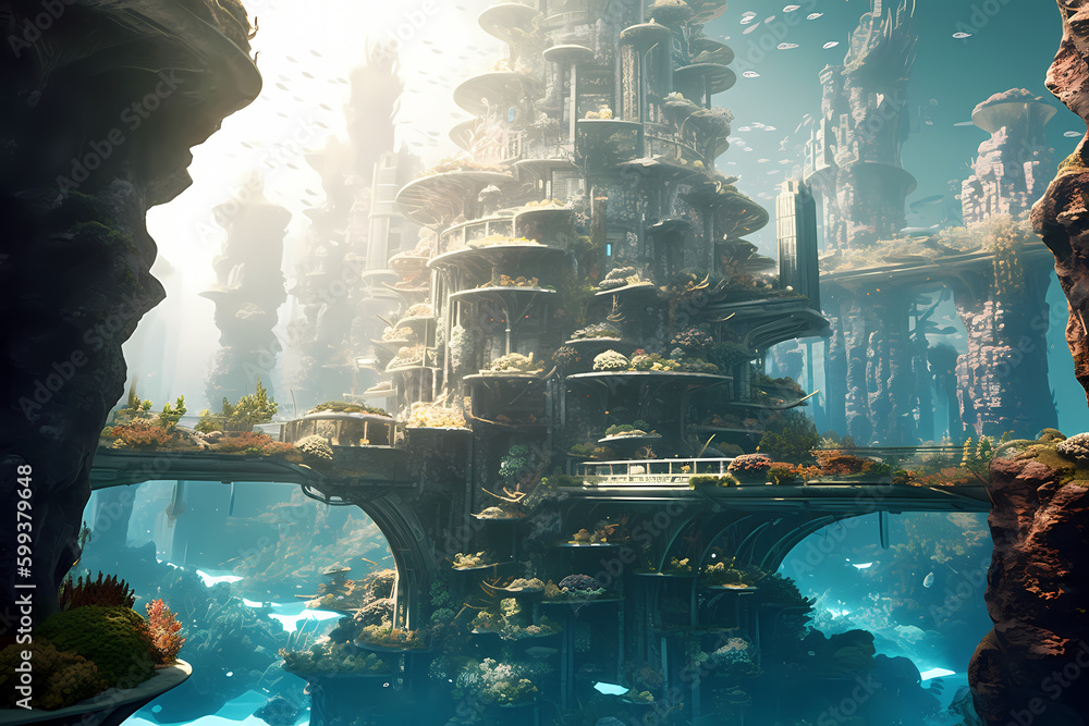 Underwater city, created with Generative AI Content