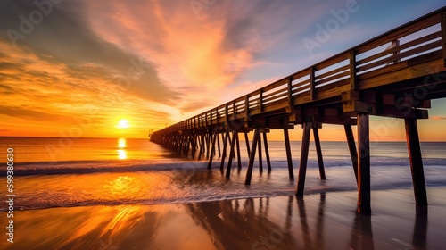 Pier at sunset Generative AI