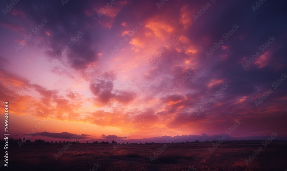  a beautiful sunset with clouds in the sky above a field.  generative ai