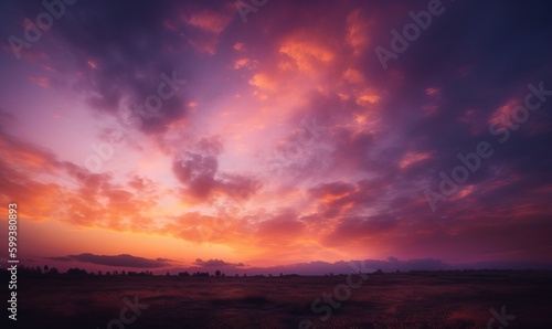  a beautiful sunset with clouds in the sky above a field.  generative ai