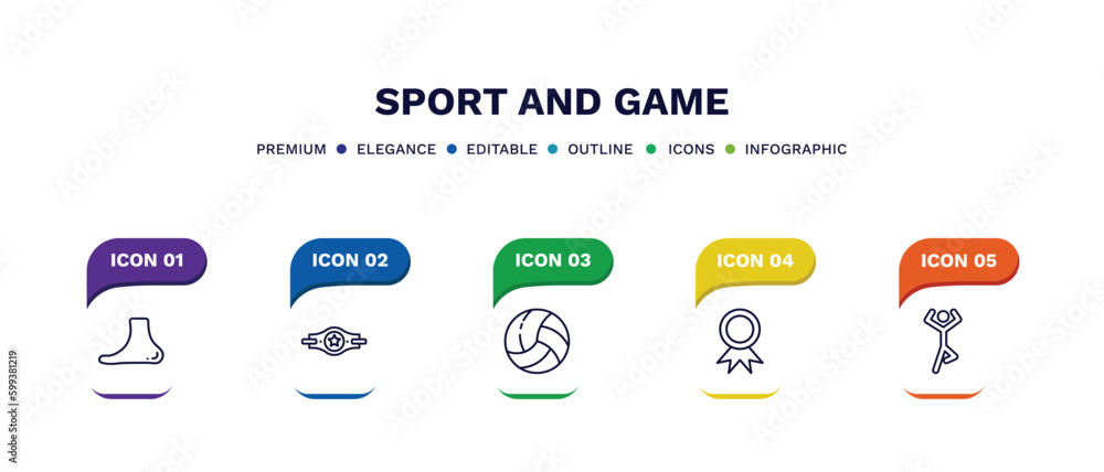 set of sport and game thin line icons. sport and game outline icons with infographic template. linear icons such as ankle, champion belt, volleyball ball, golden medal, yoga posture vector. set of sport and game thin line icons. sport and game outline icons with infographic template. linear icons such as ankle, champion belt, volleyball ball, golden medal, yoga posture vector.