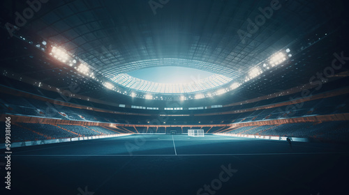 empty stadium with steps and spotlights. Generative Ai © vectorizer88