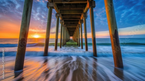 Pier at sunset Generative AI
