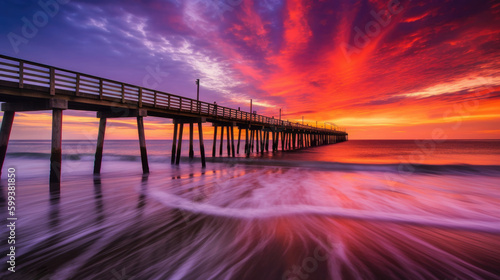 Pier at sunset Generative AI