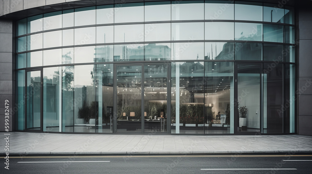 Stylish Contemporary Shop Facade with Large Glass. Generative Ai Stylish Contemporary Shop Facade with Large Glass. Generative Ai