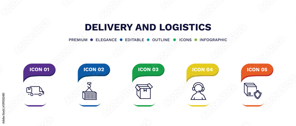set of delivery and logistics thin line icons. delivery and logistics outline icons with infographic template. linear icons such as moving, container, delivery box, support, shield vector. set of delivery and logistics thin line icons. delivery and logistics outline icons with infographic template. linear icons such as moving, container, delivery box, support, shield vector.