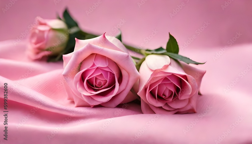 Pink rose in pink silk background. Generative AI Pink rose in pink silk background. Generative AI
