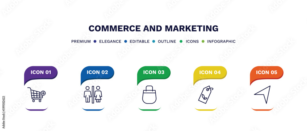 set of commerce and marketing thin line icons. commerce and marketing outline icons with infographic template. linear icons such as add to cart, men and women toilet, , eco label, set of commerce and marketing thin line icons. commerce and marketing outline icons with infographic template. linear icons such as add to cart, men and women toilet, , eco label,
