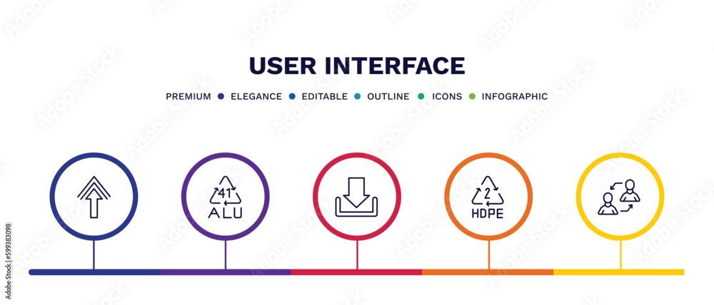 set of user interface thin line icons. user interface outline icons with infographic template. linear icons such as pointing up arrow, 41 alu, big download arrow, hdpe 2, exchange personel vector. - obrazy, fototapety, plakaty 