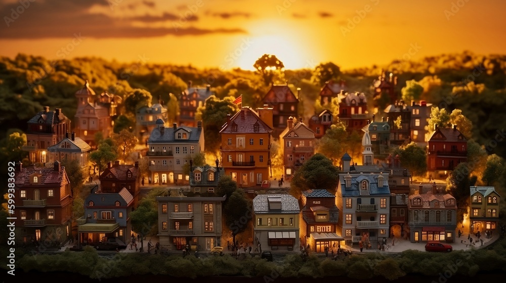 Obraz premium sunset in miniature town