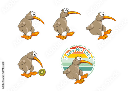 Funny cartoonish kiwi bird. Set for design