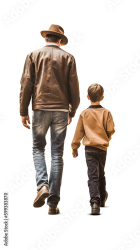 Father and Son walking isolated white background 