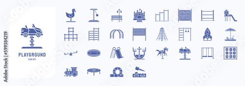 A collection sheet of solid icons for Playground, including icons like Ball Pool, Chin Up bar, Jumping Bar, Rings, See saw and more