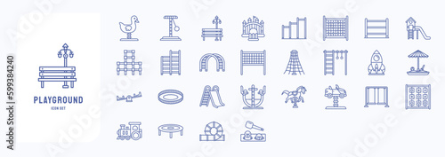 A collection sheet of outline icons for Playground, including icons like Ball Pool, Chin Up bar, Jumping Bar, Rings, See saw and more