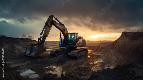 Excavator working on a construction site. Generative AI