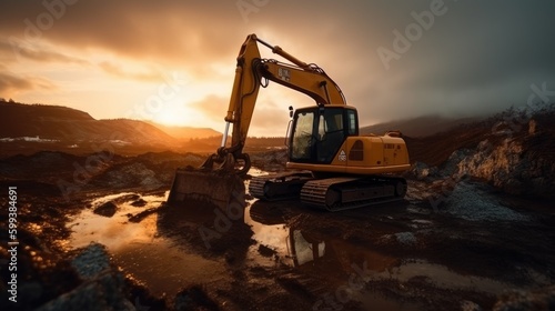 Excavator working on a construction site. Generative AI