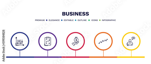 set of business thin line icons. business outline icons with infographic template. linear icons such as tones, tactic, give money, lines, man talking vector.
