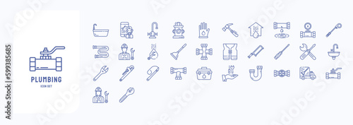A collection sheet of outline icons for Plumbing, including icons like Customer, Fire Hydrant, water, Meter and more