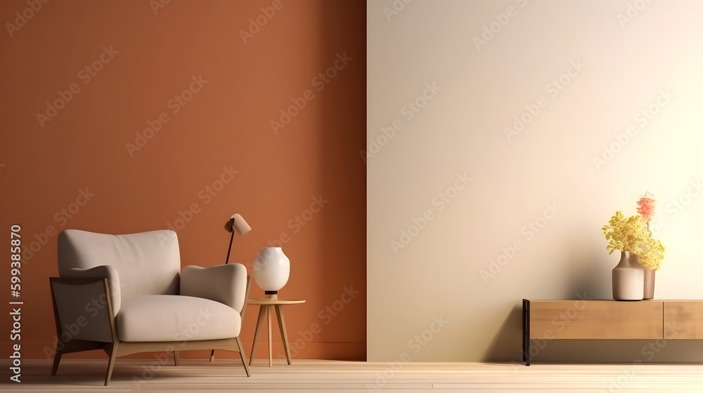 Minimalist Interior of modern living room 3D rendering, generative ai