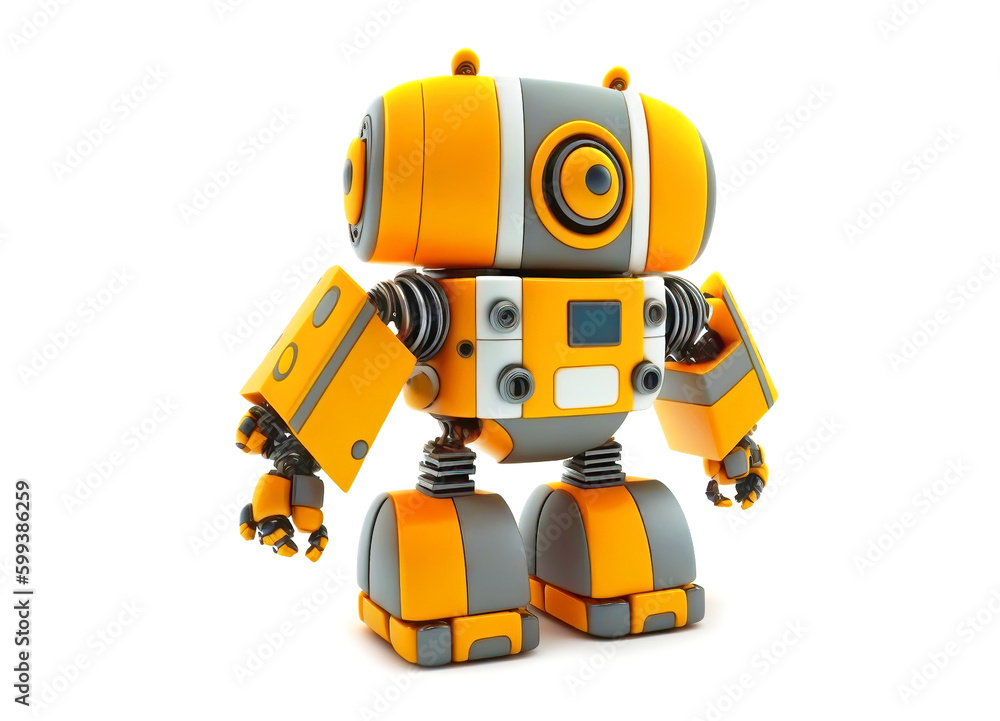 Yellow robot toy isolated on white, illustration generative AI
