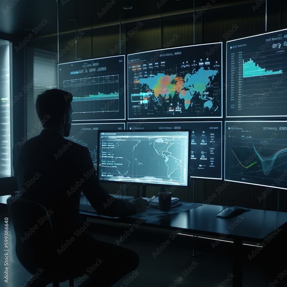 Man analyzes Data in front of Monitors Man analyzes Data in front of Monitors
