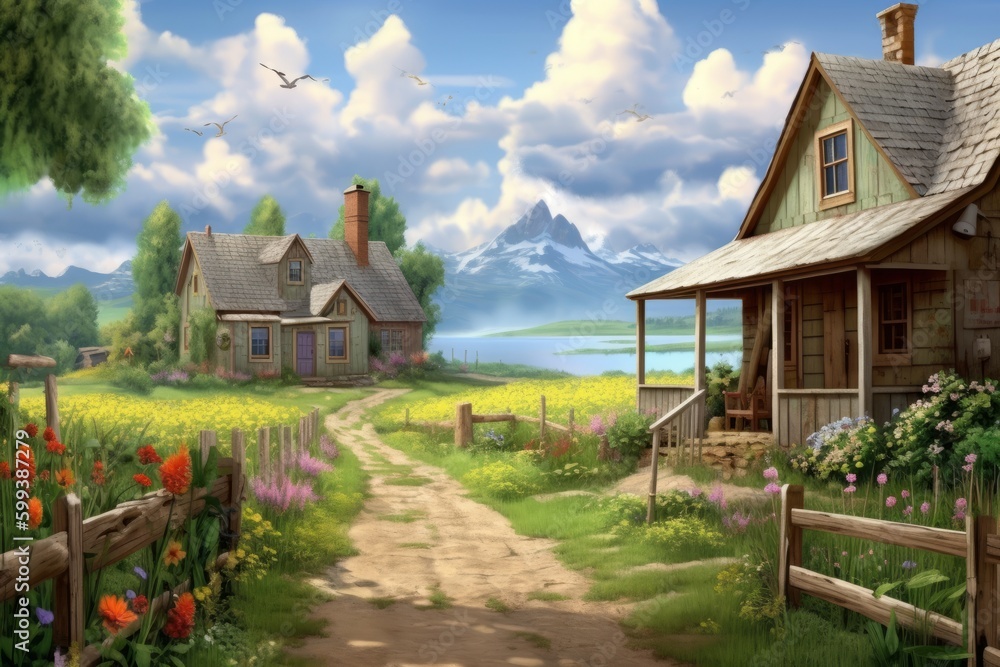Serene Rural Home with Gorgeous Sky, Generative AI