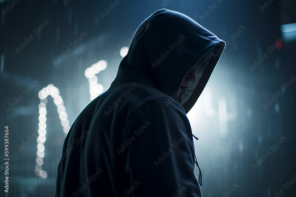 Hacker Mann anonym mit Kaputze, ai generativ Hacker Mann anonym mit Kaputze, ai generativ