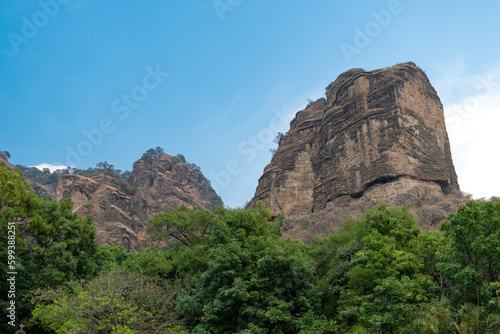 Viewpoint of the Tepozteco mountain in the magical town of Tepoztlán. Mexico.