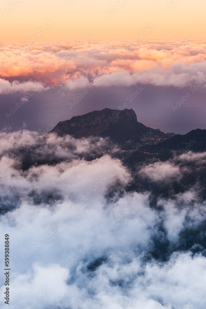 Mountains landscape with fod and clouds in Madeira, Portugal