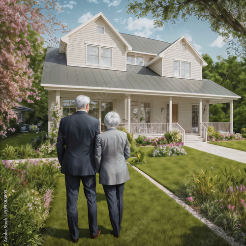 old couple in front of the new house