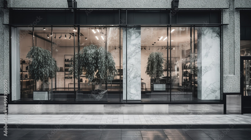 Stylish Contemporary Shop Facade with Large Glass. Generative Ai Stylish Contemporary Shop Facade with Large Glass. Generative Ai